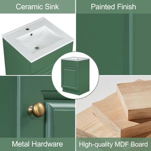 Mueble de Baño Verde de 20 Pulgadas con Lavabo, Estante en la Puerta y Estante Ajustable - Product Image 3