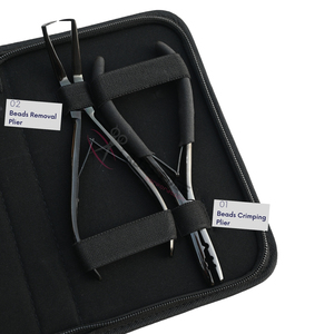 Kit de Herramientas Profesionales para Extensiones de Cabello Negro con Microperlas, Alicates de Crimpado, Tijeras de Corte, Agujas Curvas en Estuche de Almacenamiento - Product Image 3