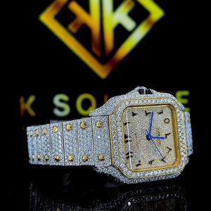 Montre de luxe unisexe en acier inoxydable avec bracelet en cuir, étanche, à mouvement automatique à quartz et diamants Moissanite, vendue dans le monde entier - Product Image 1