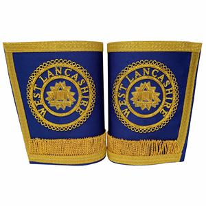 Guantes de Grado Gran Capellán azules reales, guantes masónicos con bordado de hilo dorado, insignia ceremonial de la Francmasonería - Product Image 6