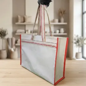 Premium Quality Natural Canvas Carry Bag 16x18x5 Inch Durable Fabric Shopping <b>Tote</b> for Grocery <b>Travel</b> Office Essentials Retail - Product Image 1