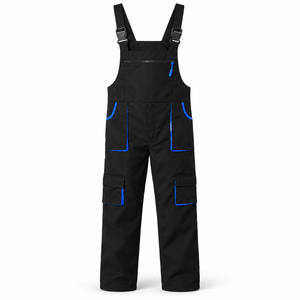 Salopette de travail pour homme avec logo personnalisé, bretelles réglables, poches cargo, finition contrastée, uniforme de chantier, vêtements de travail pour mécanicien - Product Image 1