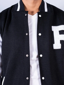 Veste de sport pour homme, coupe classique, col rabattu, fermeture à boutons, vêtement décontracté, coupe ajustée, en polyester et coton, noir et blanc - Product Image 3