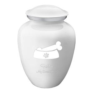 Hot Selling Memorial Pet Cremation Urn White Enamel Finish Dog Bone And Paw Print Medium Size Animal Cremation <b>Funeral</b> <b>Supplies</b> - Product Image 1