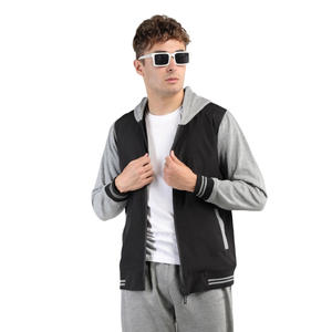 เสื้อฮู้ดซิปเต็มตัวผ้าฝ้ายฟลีซสองสีแบบกำหนดเองสำหรับผู้ชาย OEM สีดำเทา บล็อกสีสตรีทแวร์ แจ็คเก็ตฤดูหนาว - Product Image 1