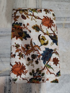 Handmade Kantha Quilt Reversible Cotton Blanket grey fabric print Multi Color <b>Bedspread</b> Home Decor Gift for Her - Product Image 1