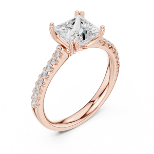 Anillo de Compromiso de Diamantes con Corte Princesa en Oro Rosa, Banda Pavé, Elegante Anillo de Boda Solitario para Mujer - Product Image 4