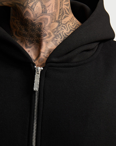 Sudadera con capucha negra extragrande para hombre, con cremallera, de algodón grueso y forro polar, de alta calidad, estilo casual y urbano. - Product Image 3