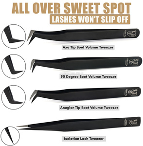 Pince à épiler pour extension de cils pince à épiler pour extension de cils pointes droites et incurvées en fibre en acier inoxydable - Product Image 4