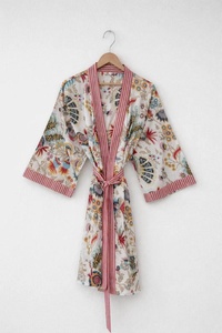 Peignoir léger en coton imprimé à la main, 100 % coton, motif floral, kimono long pour femme, vêtement ethnique - Product Image 3