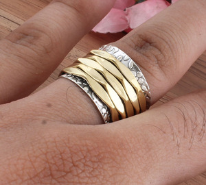 Anillo Giratorio de Plata 925 Sólida de Cinco Capas, Pulido de Alta Calidad, Bicolor, para Boda, con Logotipo Personalizado, Fabricante de Joyería - Product Image 3