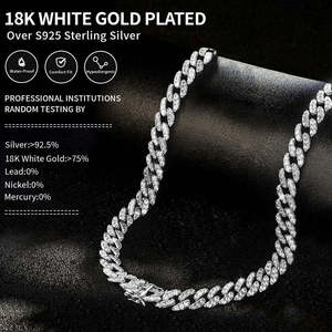 Collar de Cadena con Moissanita de Corte Brillante Redondo, Chapado en Plata 925, Unisex, para Hombre y Mujer, Estilo Hiphop, Regalo de Aniversario o Boda - Product Image 2