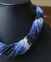 Collier de luxe en saphir bleu à 20 rangs, fait main, perles de saphir naturel et perles de culture d'eau douce, collier statement de 20 pouces