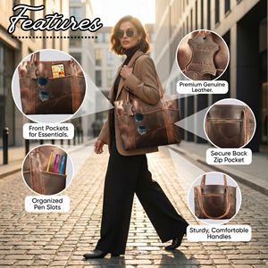 Bolso de Mano Madosh para Mujer, de Cuero Genuino Marrón, Resistente, para Portátil, Estilo Bandolera, Clutch, Ligero, Vintage, con Dos Cierres - Product Image 3