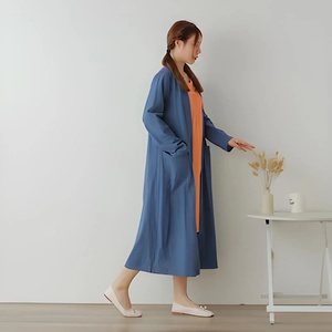 Robe midi en lin biologique pour femme, manches cloche, coupe ample, taille haute, style vintage, coupe trapèze, design personnalisé, grandes tailles, vente en gros, direct usine - Product Image 3
