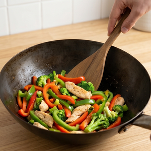 Spatule de cuisine en bois de teck naturel de haute qualité avec lame à bord plat, manche ergonomique fin et trou de suspension - Product Image 6