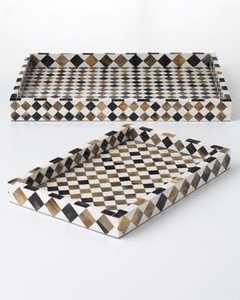 Wholesale Bone Inlay <b>Mirrored</b> Finish Modern Luxury Design <b>Rectangle</b> Shaped Serving Tray for Kitchen and Hotels Use - Product Image 1