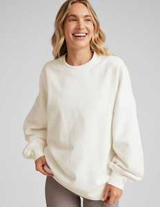 Sweat-shirt blanc surdimensionné à col rond pour femme, en molleton épais de qualité supérieure, à manches longues, pull décontracté pour tous les jours - Product Image 3