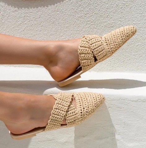 Beige Handwoven Pointed Toe Wicker Barefoot