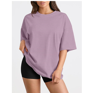 T-shirt femme tendance à manches courtes, coupe ample, couleur unie, en coton tricoté, best-seller - Product Image 1