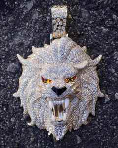 Pendentif Tête de Lion Plaqué Rhodium Or 18K Incrustation Moissanite Micro-Sertie Breloque Thème Unisexe Luxe Hip Hop Bijoux Animaux - Product Image 2