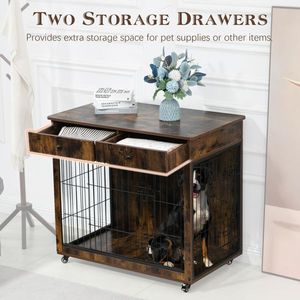 38.4 Inch Wooden Dog <b>Crate</b> with 2 Drawers Decorative Pet Cage Kennel Furniture - Product Image 5