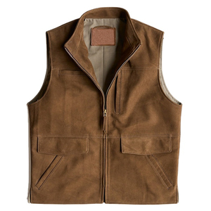 Gilet en toile marron pour homme, col montant, fermeture éclair, style décontracté, poches, longueur standard, respirant, idéal pour l'automne - Product Image 5