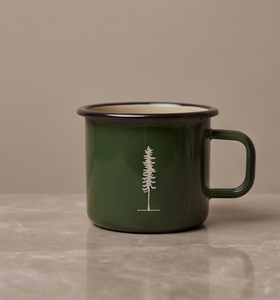 Forest Green Metal Camp Cup Custom Logo Printing Heavy Duty <b>Iron</b> Enamel Mug Featuring Minimalistic Evergreen Tree Artwork - Product Image 4