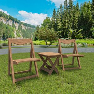 HIPS Material <b>Foldable</b> Small Outdoor Bistro Set with 2 Chairs and Rectangular Teak <b>Table</b> <b>Garden</b> Targeted Furniture - Product Image 3