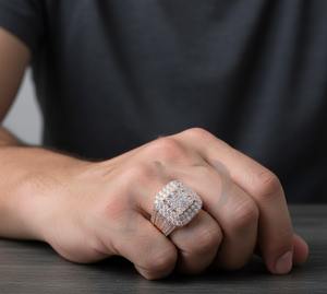 Anillo de Diamantes Hip Hop para Hombre, Diseño Cuadrado, Anillo de Lujo en Plata 925 con Acabado en Oro de 10K o 14K - Product Image 4
