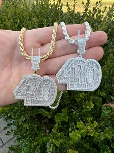 Collar de Mujer Tishya con Colgante Personalizado Número 420, con Moissanita de Corte Brillante y Engaste de Bisel, Estilo Hip Hop, Plata 925 Chapada en Oro - Product Image 2