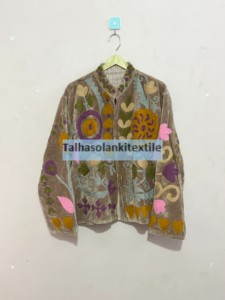 Velvet Embroidered Floral Jacket <b>Women's</b> Prairie Chic Full Sleeve V Neck Autumn <b>Coat</b> Handmade Decorative Open Stitch Design - Product Image 4