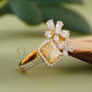 Radiant Cut Yellow Lab Diamond Engagement <b>Ring</b> Floral Gold Band Unique 1.07 CT Anniversary <b>Statement</b> <b>Ring</b> Fine Jewelry Gift - Product Image 4