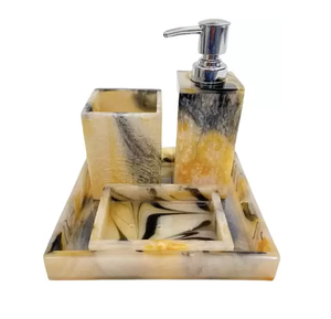 Luxury Marble Bathroom Set Three Piece Rectangle Soap <b>Dispenser</b> Toothbrush Holder Tray Durable Home Decoration - Product Image 1