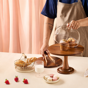 Best Selling Acacia Wood <b>Large</b> Size Cake Stand With Elegant Glass Lid Attractive Dessert Server Platter Top Seller Cake Tools - Product Image 4