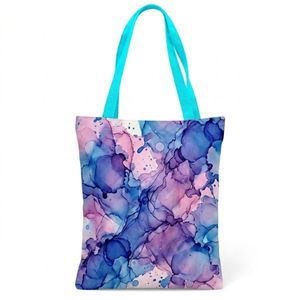 Sac fourre-tout en toile polyester à sublimation motif marbre bleu violet, impression lisse, élégant et réutilisable - Product Image 1