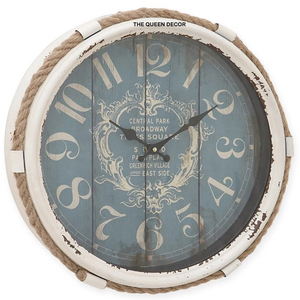 Horloges murales en quartz de qualité supérieure au design rustique, en fer et avec bordure en corde, pour salon, affichage à aiguilles - Product Image 1