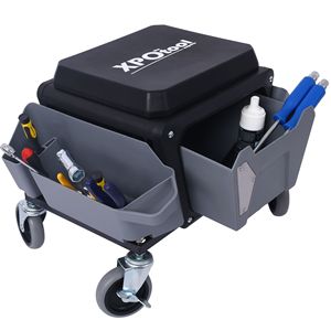 Sgabello da Meccanico Resistente con Capacità di Carico di 150 kg, Ruote Scorrevoli e Sedile Imbottito in Gomma Morbida, Armadietto Porta Attrezzi da Garage - Product Image 4