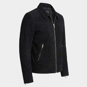 Black <b>Suede</b> <b>Leather</b> Trucker <b>Jacket</b> for Men - Product Image 3