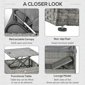 Set divano in Rattan a baldacchino regolabile 4PC con tavolo regolabile in altezza cuscini blu scuro per mobili da giardino esterni - Product Image 6