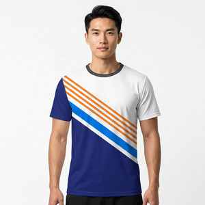 Camiseta de Manga Corta para Hombre, Blanca, Azul y Naranja, con Estampado Sublimado, Transpirable, Corte Regular, Estilo Casual, Cuello Redondo, Tejido de Punto - Product Image 4