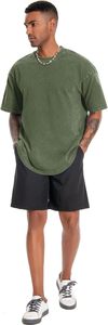 T-shirt décontracté pour homme en coton vert délavé, coupe oversize, à manches courtes, col rond, couleur unie, en jersey tricoté, design vierge, effet délavé à l'acide, en promotion - Product Image 2