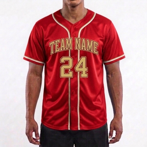 Camiseta de Béisbol Roja Personalizada con Botones al Frente, Manga Corta, Malla Transpirable, Nombre del Equipo y Número - Product Image 3