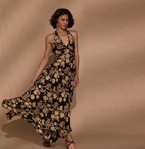 Vestido Largo de Verano para Mujer, Estilo Boho, Cuello Halter, Espalda Descubierta, Plisado, Estampado Floral, Cintura Imperio, para Playa - Surtido - Product Image 1