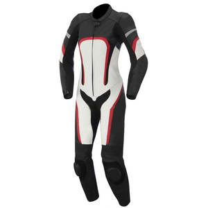Combinaison de course en cuir pour moto, design personnalisé noir et blanc, combinaison de motard en cuir pour course rapide avec protection premium - Product Image 1