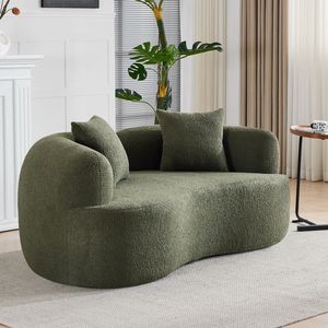 66.93-Inch Curved Loveseat Green Teddy Velvet Fabric Compact <b>Sofa</b> for <b>Small</b> Spaces Full Compression Sponge No Assembly Required - Product Image 4