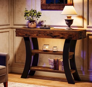 Mesa Consola Rústica de Madera con Base de Metal y Estante de Almacenamiento para Entrada o Sala de Estar - Product Image 3