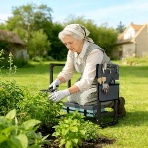 Sgabello da Giardinaggio Pieghevole Resistente, Sedile e Supporto per le Ginocchia con Imbottitura Morbida e Spessa e Gambe in Acciaio Estensibili - Product Image 2