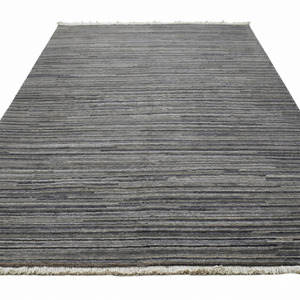 Charcoal <b>Grey</b> Horizontal Linear <b>Rug</b>, Minimalist Textured Area Carpet with Fringes for <b>Living</b> <b>Room</b>, Bedroom and Hotel Interiors - Product Image 2