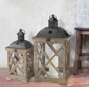 Farol de Madera Cuadrado Natural con Paneles de Vidrio, Portavelas Rústico Hecho a Mano para Decoración del Hogar, Navidad, Pascua, Bodas - Product Image 5